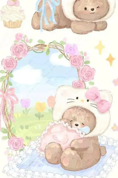DIY Pink Sweater Teddy Bear Diamond Painting, Cloud Star Floral Cartoon Art For Living Room Home Wall Decoration Handmade Gift