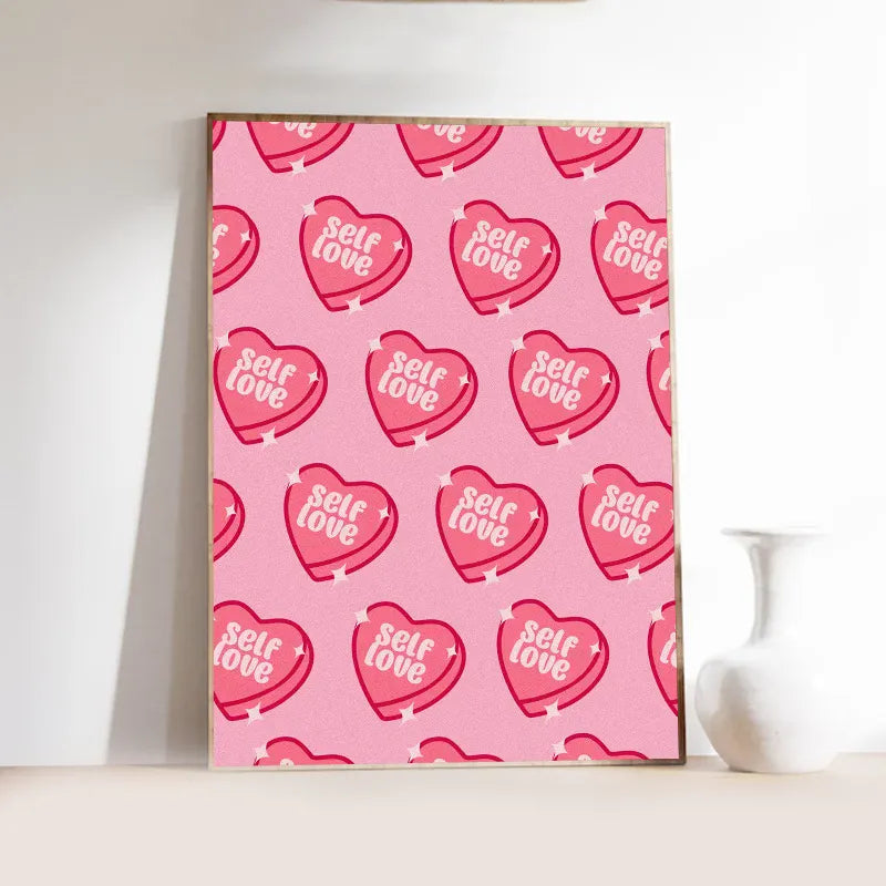 Pink Love Heart and Playing Cards Preparatory Student Diamond Print Poster
