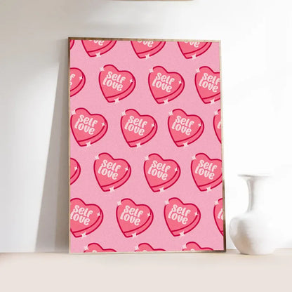 Pink Love Heart and Playing Cards Preparatory Student Diamond Print Poster