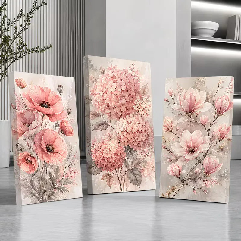 Triptych DIY Diamond Painting Cross Stitch Pink Peach Peony Hydrangea Flowers Diamond Embroidery Mosaic Handmade Wall Decoration