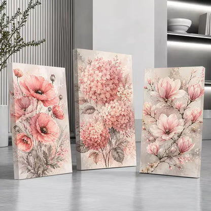 Triptych DIY Diamond Painting Cross Stitch Pink Peach Peony Hydrangea Flowers Diamond Embroidery Mosaic Handmade Wall Decoration