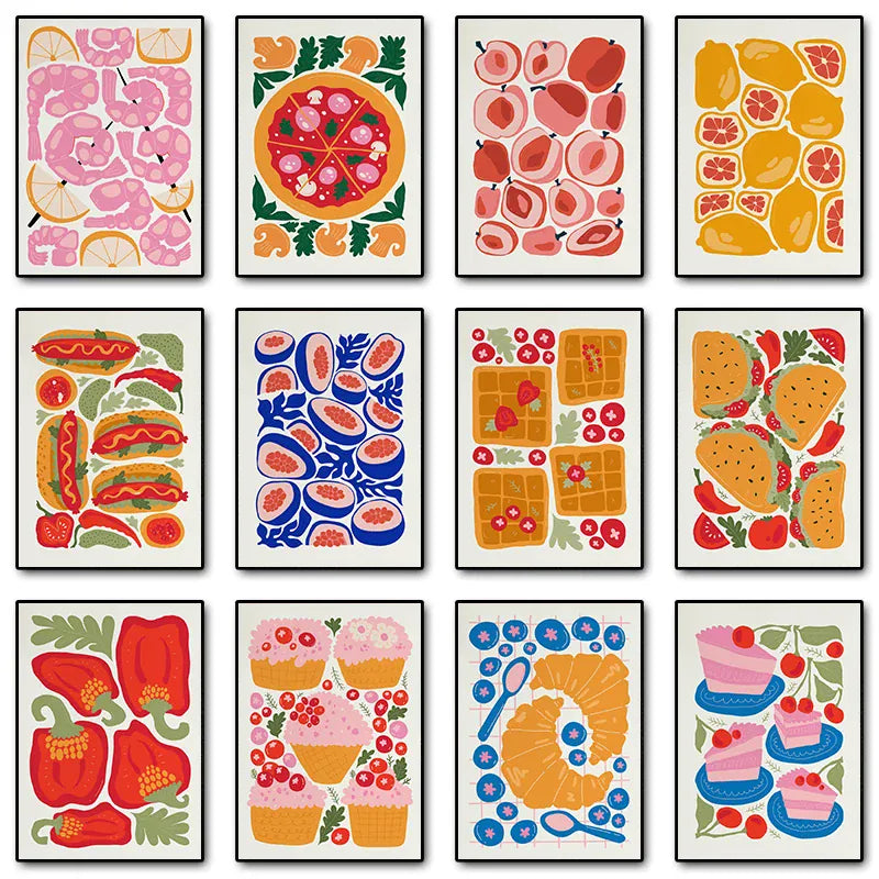 Hot Dog Hamburger Pizza Cake Food Abstract Poster Print Diamond Painting Wall Art Picture Kitchen Dining Room Aesthetics Decor