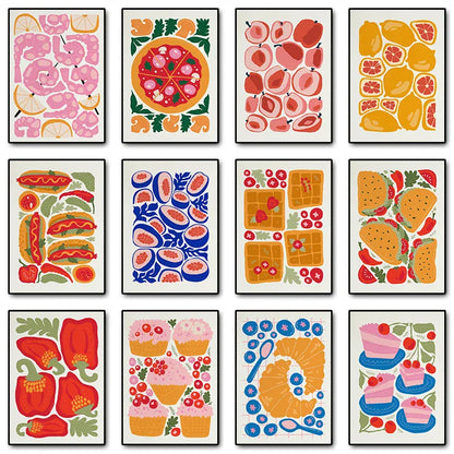 Hot Dog Hamburger Pizza Cake Food Abstract Poster Print Diamond Painting Wall Art Picture Kitchen Dining Room Aesthetics Decor