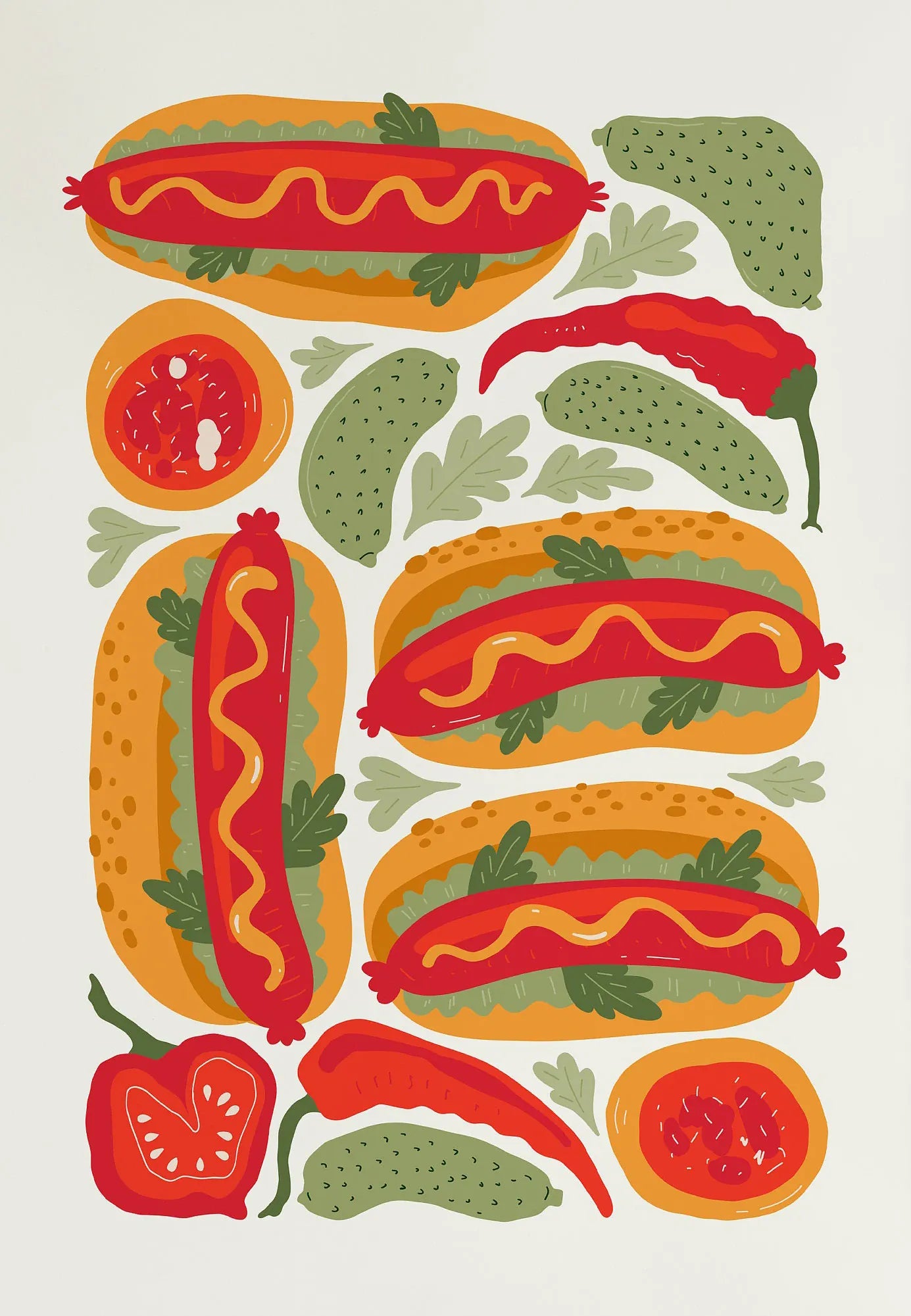 Hot Dog Hamburger Pizza Cake Food Abstract Poster Print Diamond Painting Wall Art Picture Kitchen Dining Room Aesthetics Decor