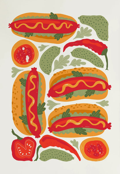 Hot Dog Hamburger Pizza Cake Food Abstract Poster Print Diamond Painting Wall Art Picture Kitchen Dining Room Aesthetics Decor