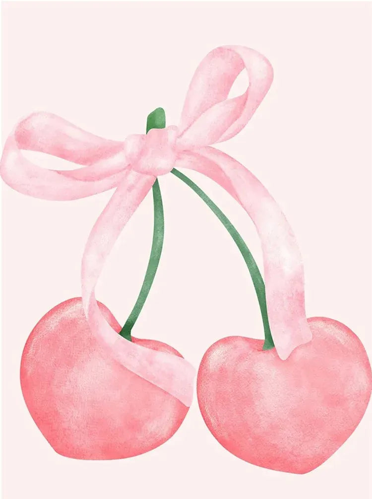 Fashionable pink mural bow cherry balloon handmade diamond painting, decoration for girls' rooms in college apartments