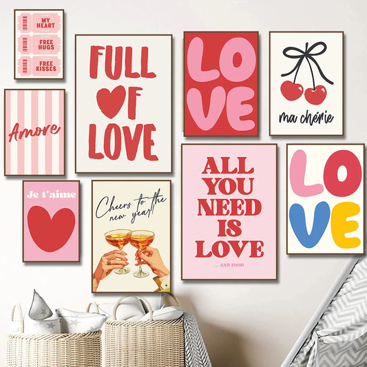 Maximalist More Amor Por Favor Colorful Love Quote Wall Art Diamond Painting Posters Pink Prints Living Room Home Decoration
