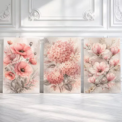 Triptych DIY Diamond Painting Cross Stitch Pink Peach Peony Hydrangea Flowers Diamond Embroidery Mosaic Handmade Wall Decoration