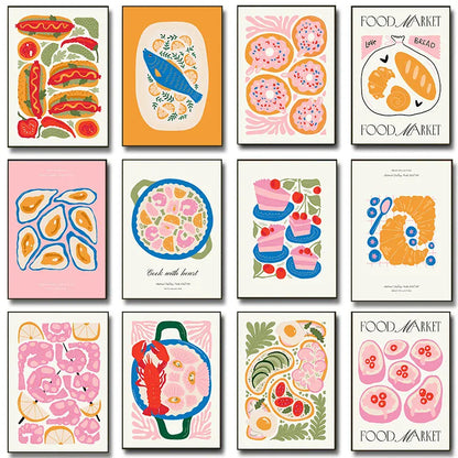 Minimalism Foods Posters Delicious Oyster Pink Ramen Bowl Shrimp Hot Dog Prints Diamond Painting