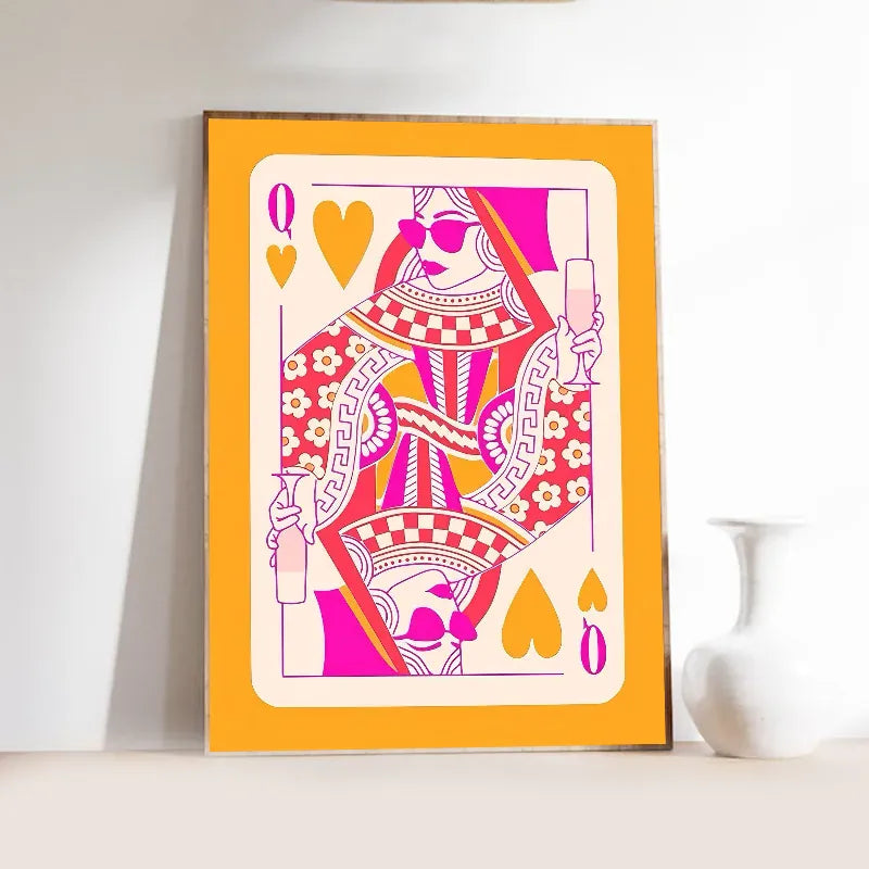 Pink Love Heart and Playing Cards Preparatory Student Diamond Print Poster