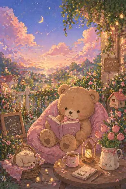 DIY Pink Sweater Teddy Bear Diamond Painting, Cloud Star Floral Cartoon Art For Living Room Home Wall Decoration Handmade Gift