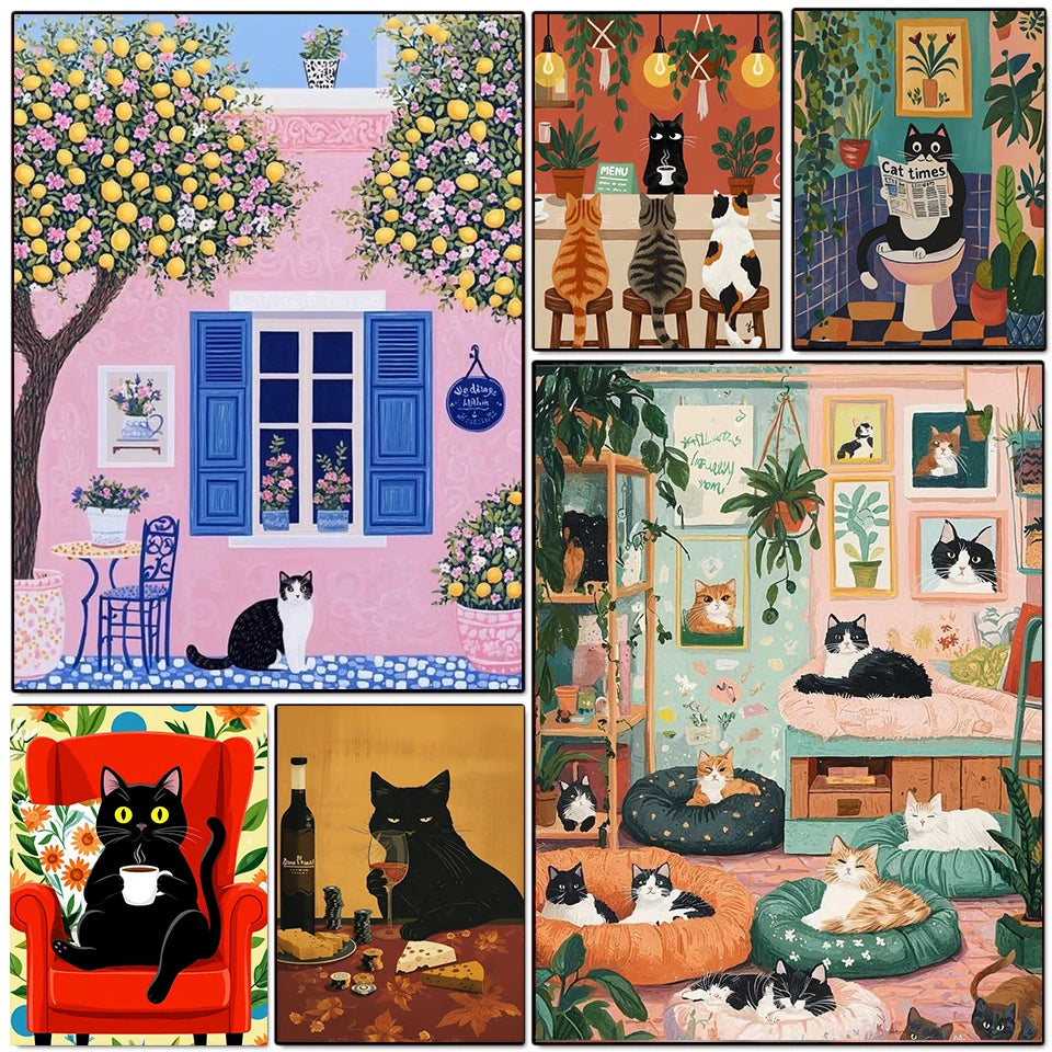 Diamond Painting Cartoon Cute Cat Diamond Mosaic Full Square Round Drill Embroidery Animal Decoration Living Room