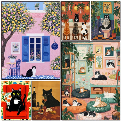 Diamond Painting Cartoon Cute Cat Diamond Mosaic Full Square Round Drill Embroidery Animal Decoration Living Room