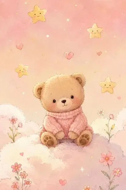 DIY Pink Sweater Teddy Bear Diamond Painting, Cloud Star Floral Cartoon Art For Living Room Home Wall Decoration Handmade Gift
