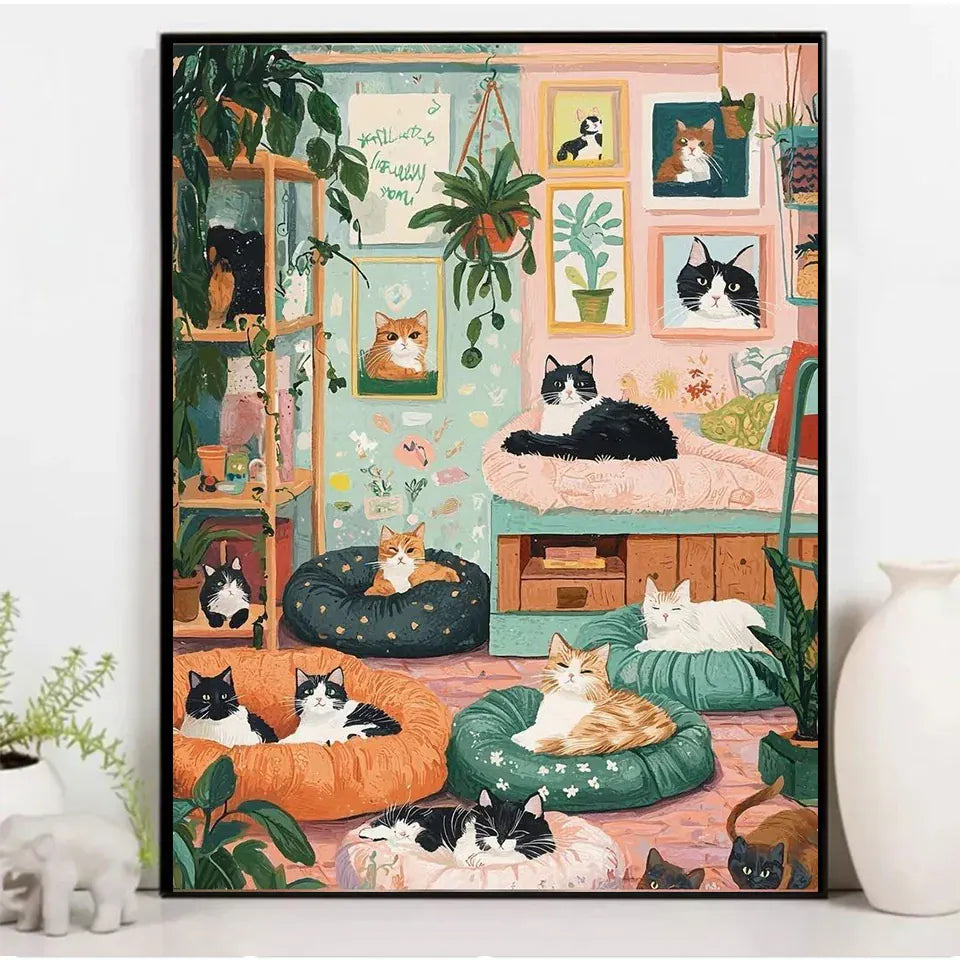 Diamond Painting Cartoon Cute Cat Diamond Mosaic Full Square Round Drill Embroidery Animal Decoration Living Room