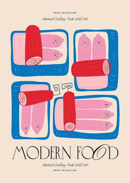 Minimalism Foods Posters Delicious Oyster Pink Ramen Bowl Shrimp Hot Dog Prints Diamond Painting