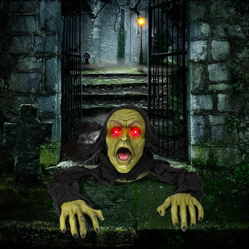 Outside Zombie Groundbreaker Halloween Decoration Outdoor Halloween Zombie Decor with Sound and Flashing Eyes Scary Groundbreaker for Yard Lawn Graveyard Decorations