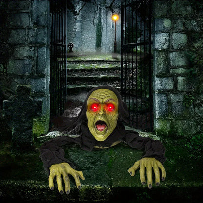 Outside Zombie Groundbreaker Halloween Decoration Outdoor Halloween Zombie Decor with Sound and Flashing Eyes Scary Groundbreaker for Yard Lawn Graveyard Decorations