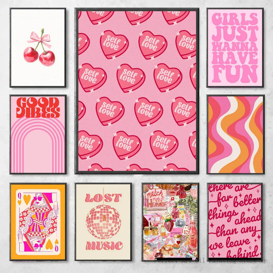 Pink Love Heart and Playing Cards Preparatory Student Diamond Print Poster