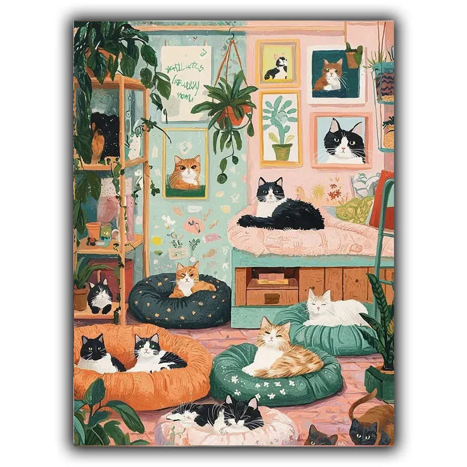 Diamond Painting Cartoon Cute Cat Diamond Mosaic Full Square Round Drill Embroidery Animal Decoration Living Room