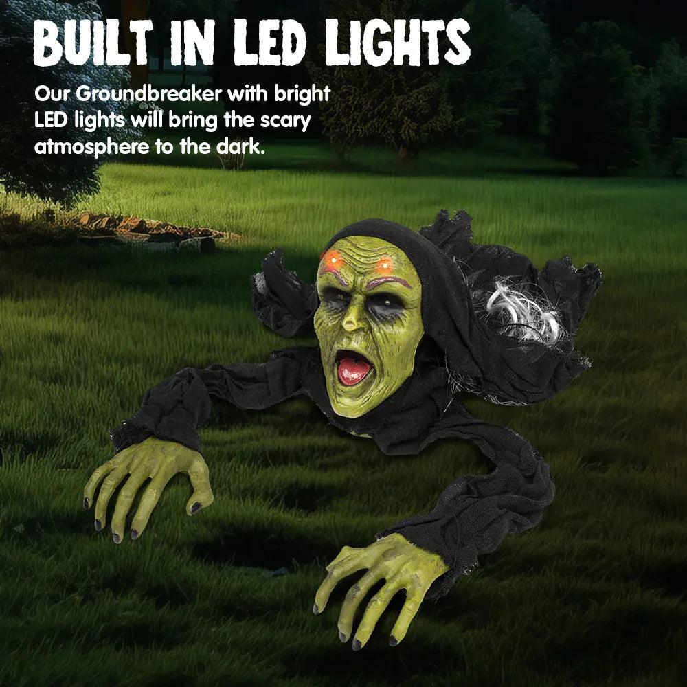Outside Zombie Groundbreaker Halloween Decoration Outdoor Halloween Zombie Decor with Sound and Flashing Eyes Scary Groundbreaker for Yard Lawn Graveyard Decorations
