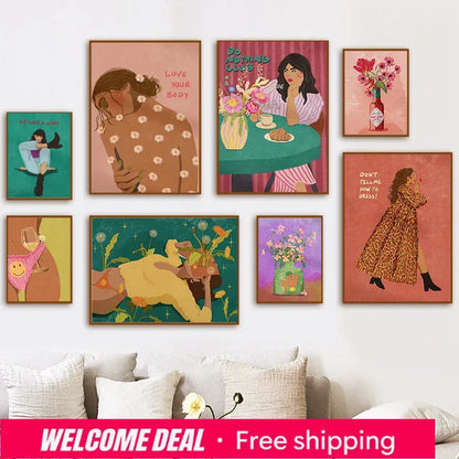 2026 Retro Pop Art Illustration Fashionable And Modern Women Floral Arrangement Fashion Wall Art Diamond Painting Nordic Poste