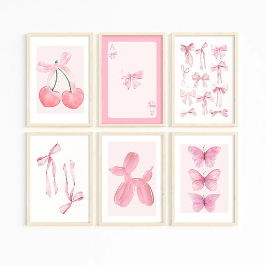 Fashionable pink mural bow cherry balloon handmade diamond painting, decoration for girls' rooms in college apartments