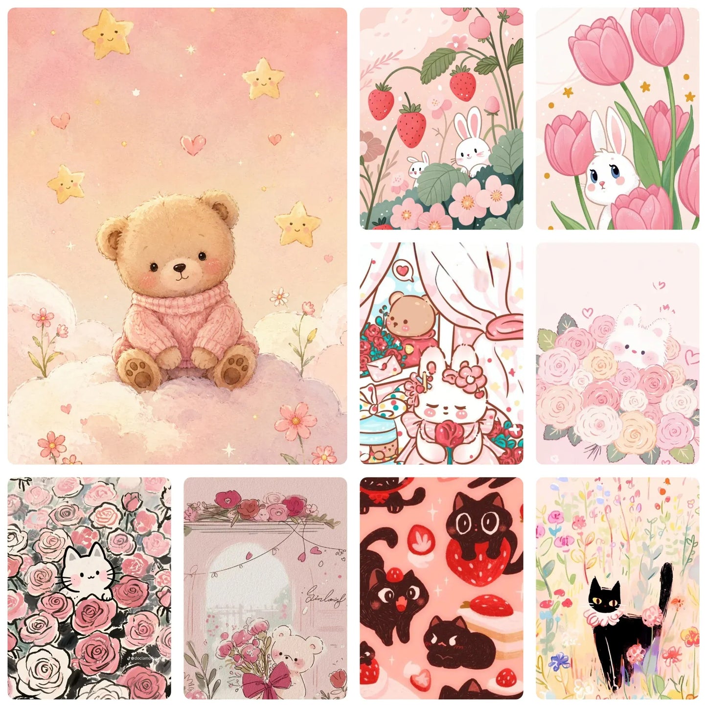 DIY Pink Sweater Teddy Bear Diamond Painting, Cloud Star Floral Cartoon Art For Living Room Home Wall Decoration Handmade Gift