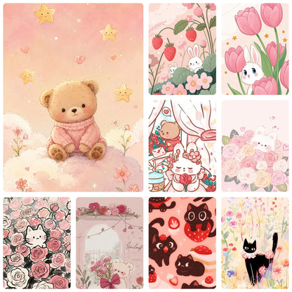 DIY Pink Sweater Teddy Bear Diamond Painting, Cloud Star Floral Cartoon Art For Living Room Home Wall Decoration Handmade Gift