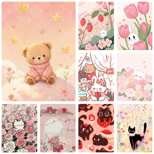 DIY Pink Sweater Teddy Bear Diamond Painting, Cloud Star Floral Cartoon Art For Living Room Home Wall Decoration Handmade Gift
