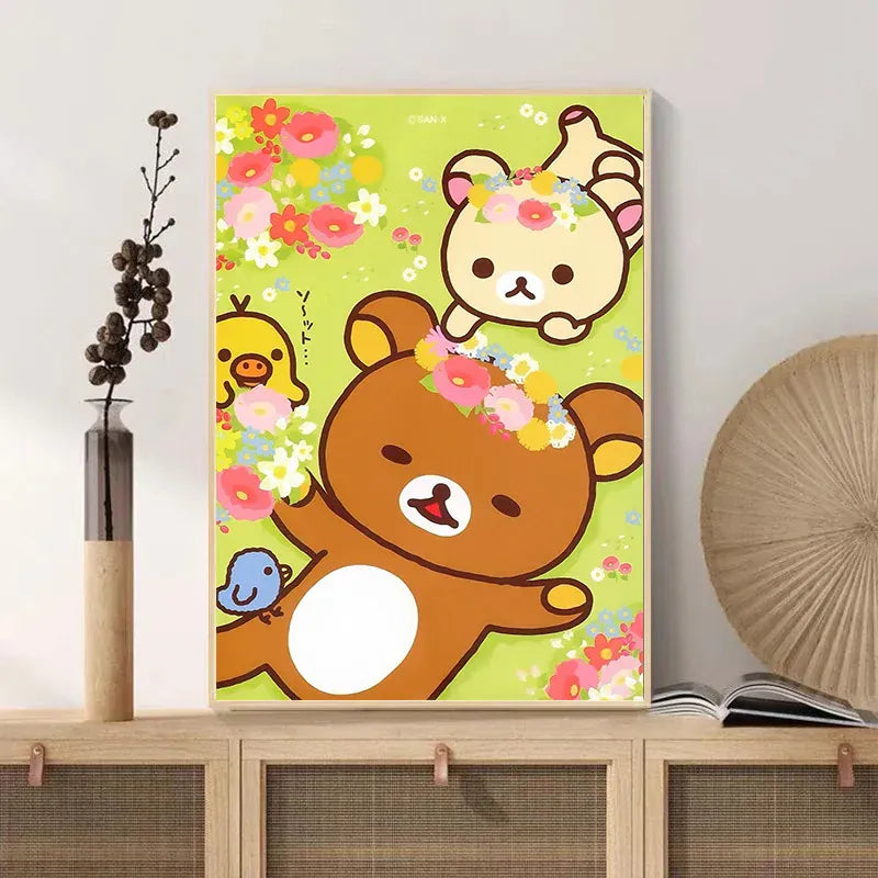 Frameless,Anime Cute Cartoon R-Rilakkuma DIY Diamond Drawing Manga Bear Chick Cat Reading Nursery Children Kawaii Room Decoratio